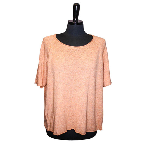 Bric A Brac Cotton Linen Top Peach Orange Short Sleeve Size M - Picture 1 of 3